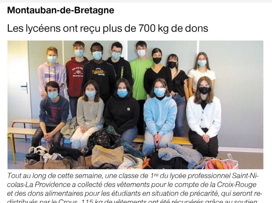 Montauban de Bretagne – Mobilisation des lycéens avec la Croix Rouge